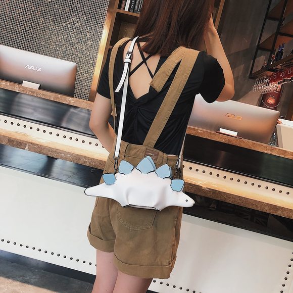 Dinosaur Shoulder Purses, Pu Stegosaurus Crossbody Bag Girl White -_- - Picture 7 of 7